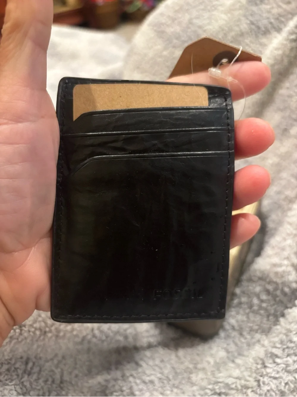 NWT Fossil Black Leather Front Pocket Wallet with Silver Money Clip